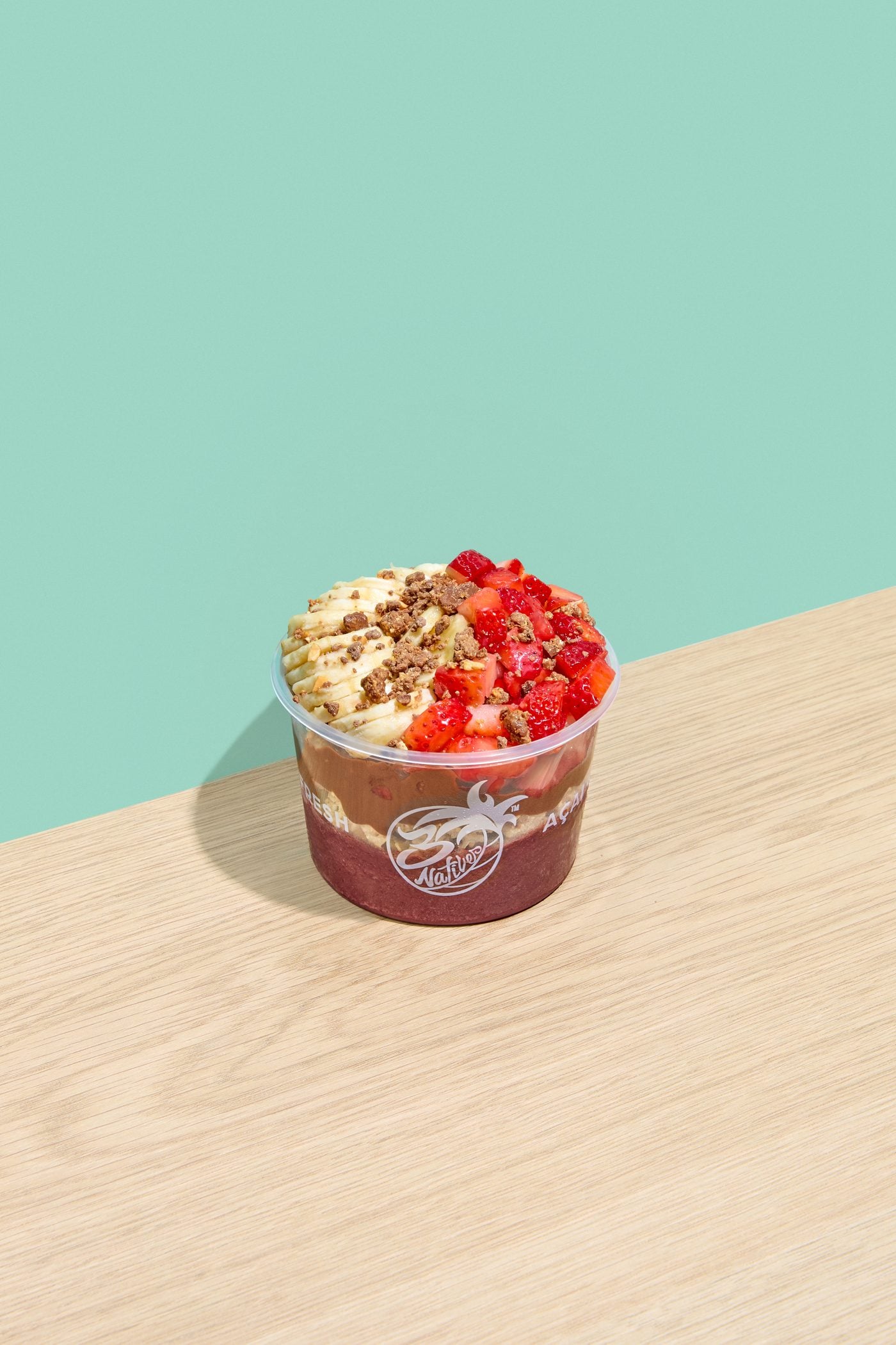 Nutella Crunch acai bowl topped with fresh fruit