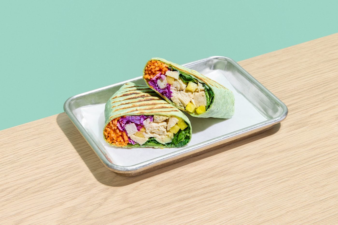 The Hawaiian grilled wrap cut in half